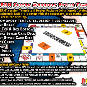 Custom Monopoly Templates for Sale - MODERN version Templates