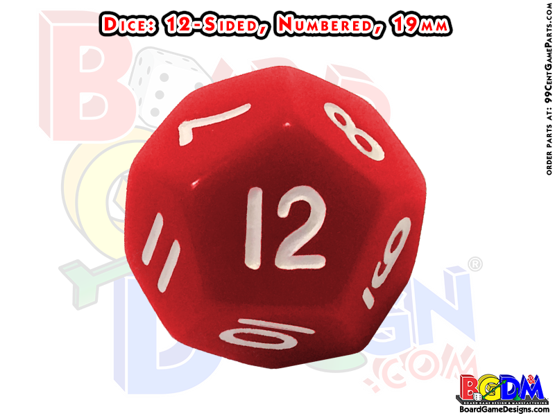 Dice (12-sided, 19mm, Red), Numbered
