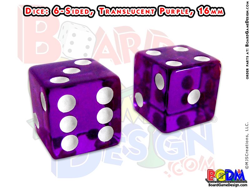 Dice (6-sided, 16mm), Translucent Purple